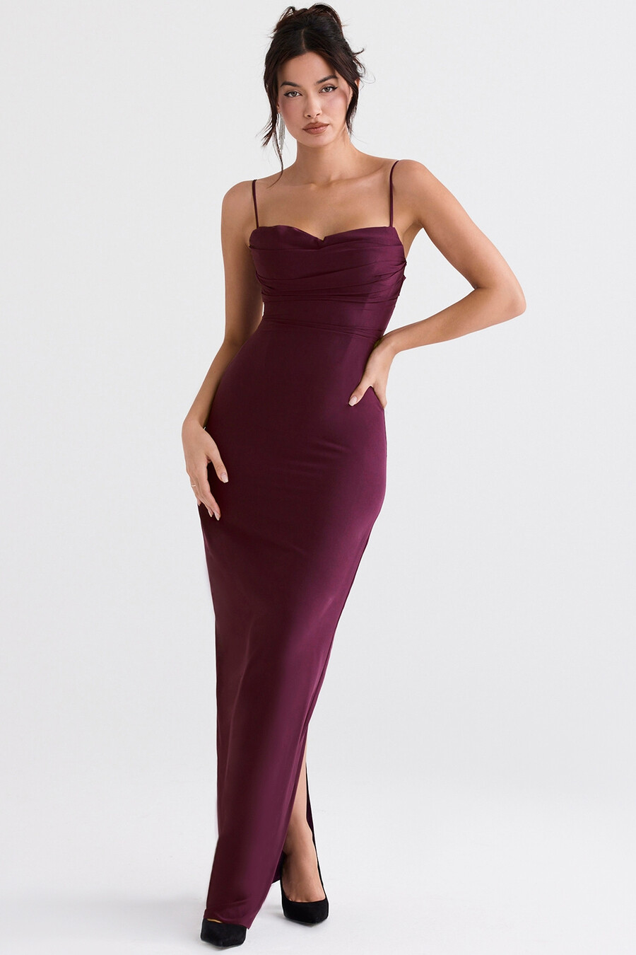 abito lungo con corsetto merlot