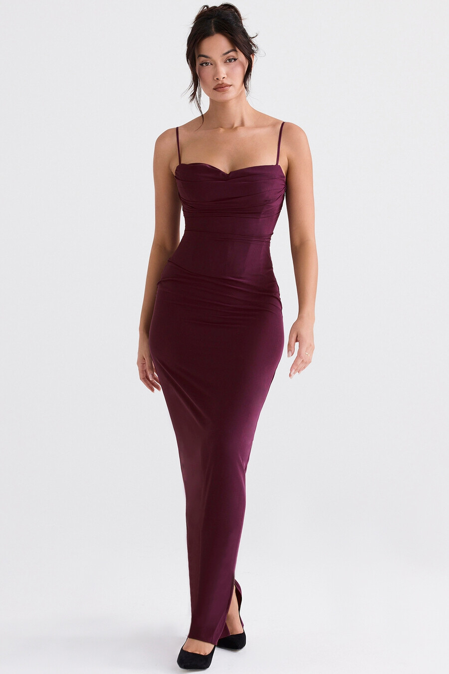 abito lungo con corsetto merlot