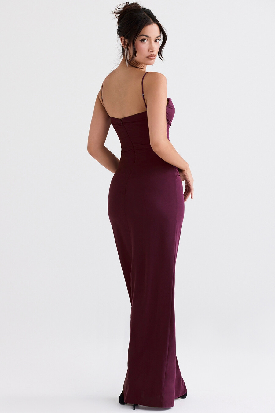 abito lungo con corsetto merlot
