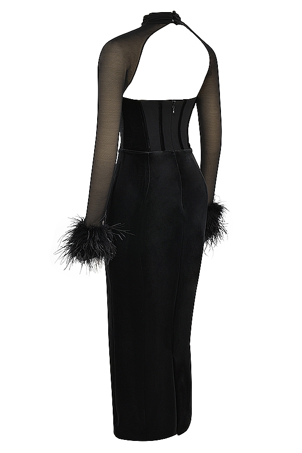 abito lungo con corsetto in velluto nero