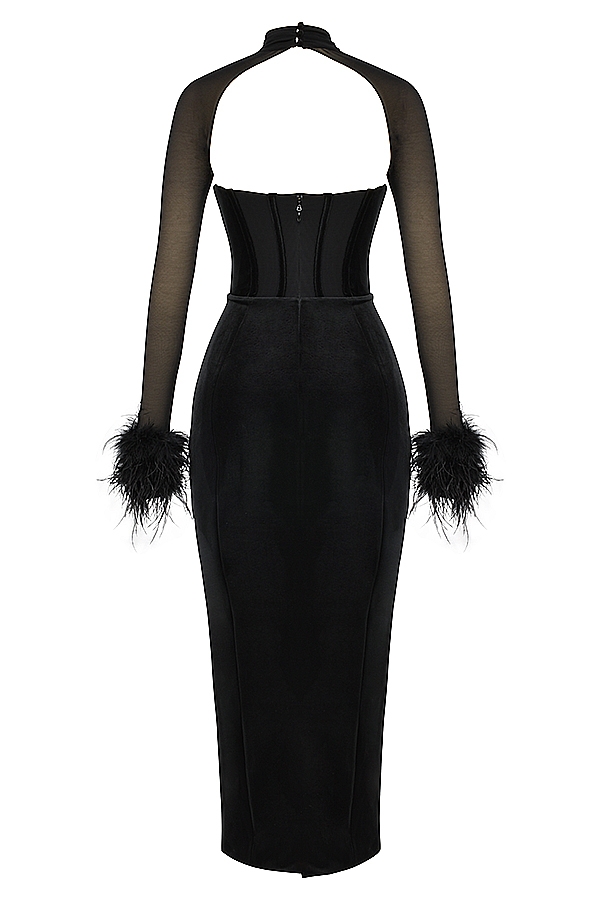 abito lungo con corsetto in velluto nero