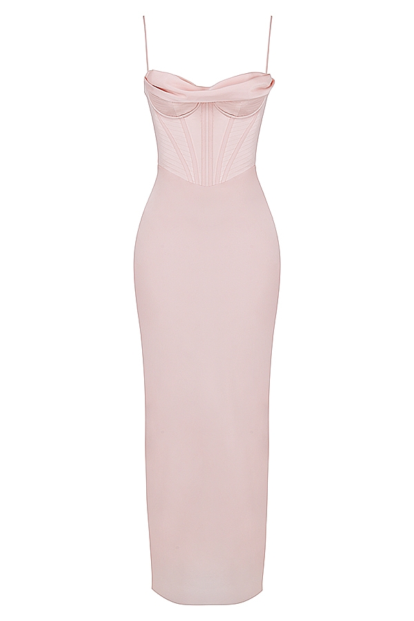 abito lungo con corsetto rosa cipria