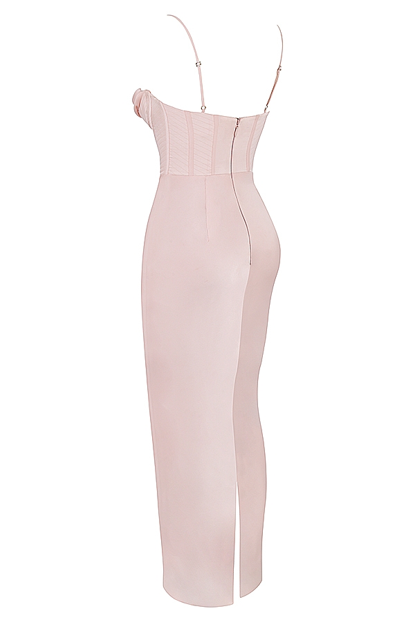 abito lungo con corsetto rosa cipria