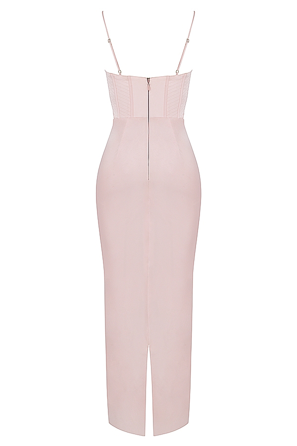 abito lungo con corsetto rosa cipria
