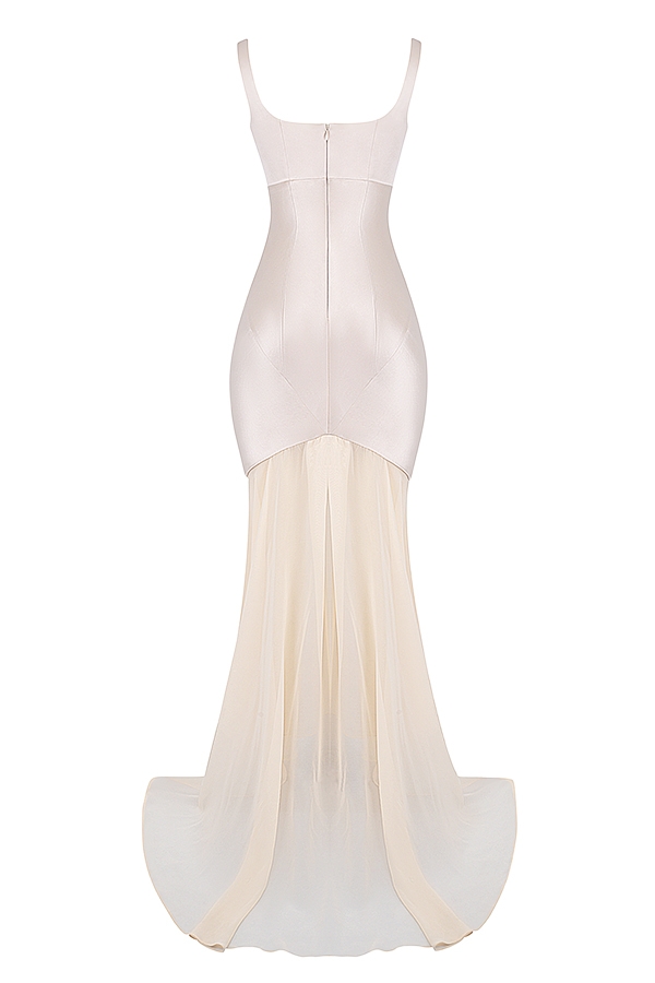 abito lungo in chiffon color champagne