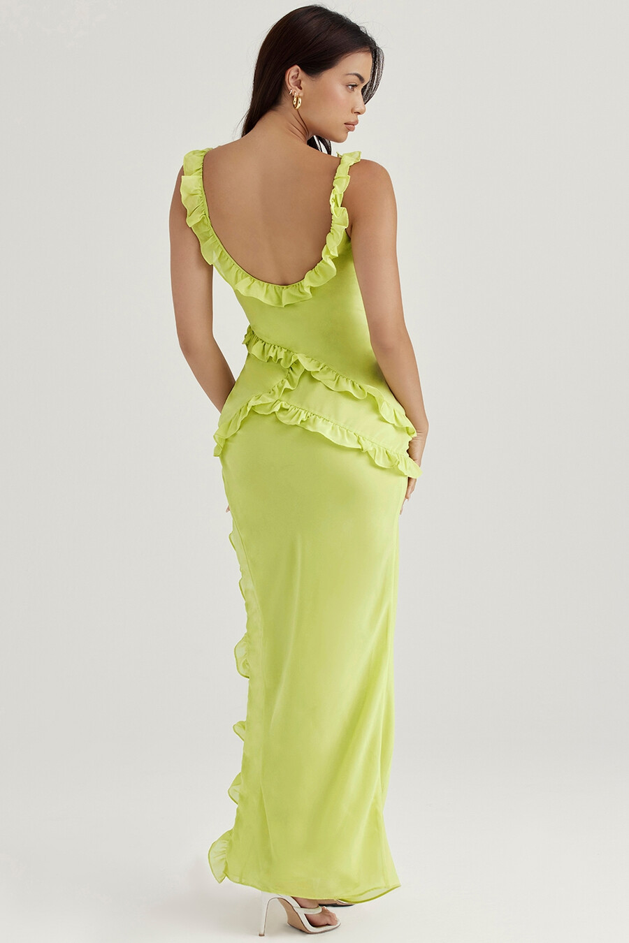 abito lungo con volant color lime