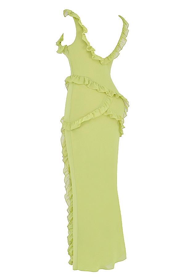 abito lungo con volant color lime