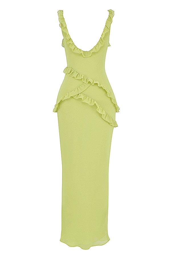 abito lungo con volant color lime