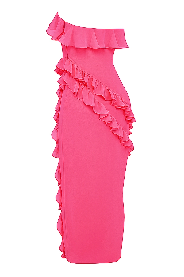 abito lungo fucsia con volant