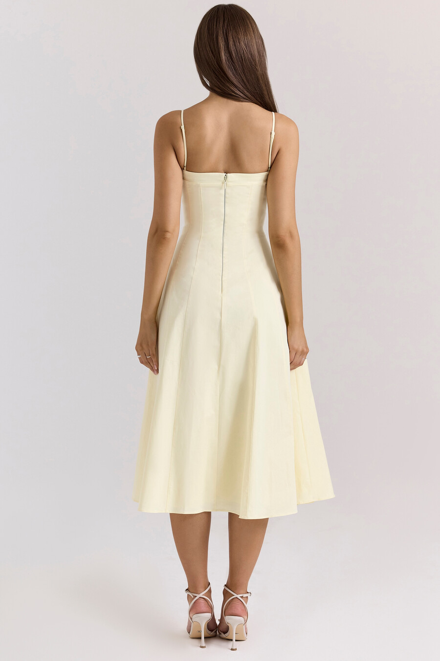 abito estivo midi a trapezio in cotone elasticizzato color limone
