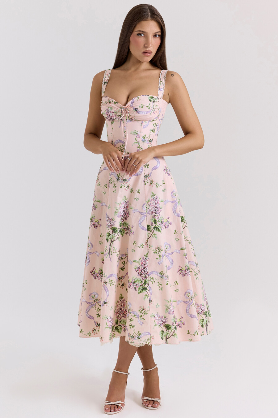 abito midi con corsetto floreale rosa