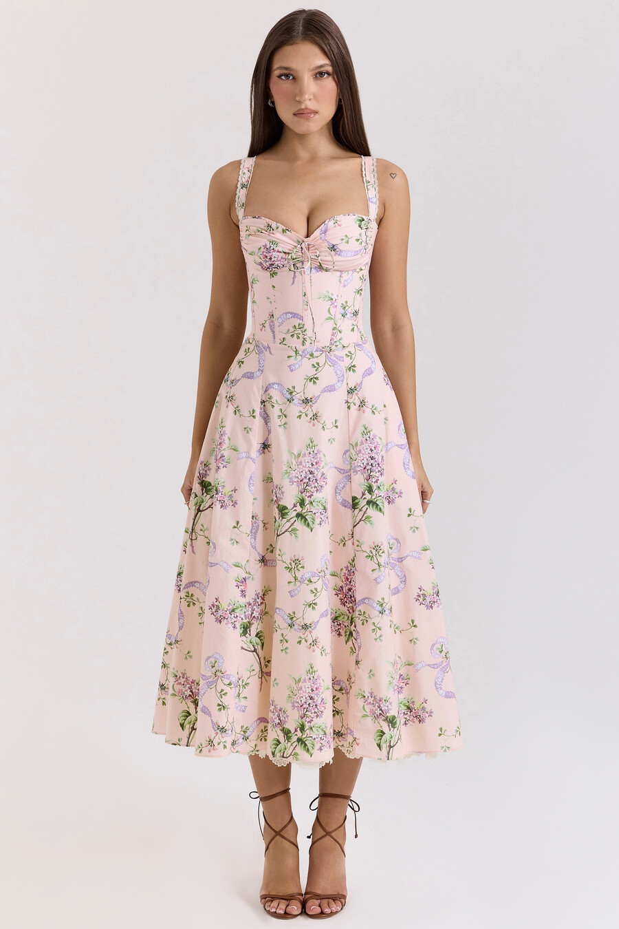abito midi con corsetto floreale rosa