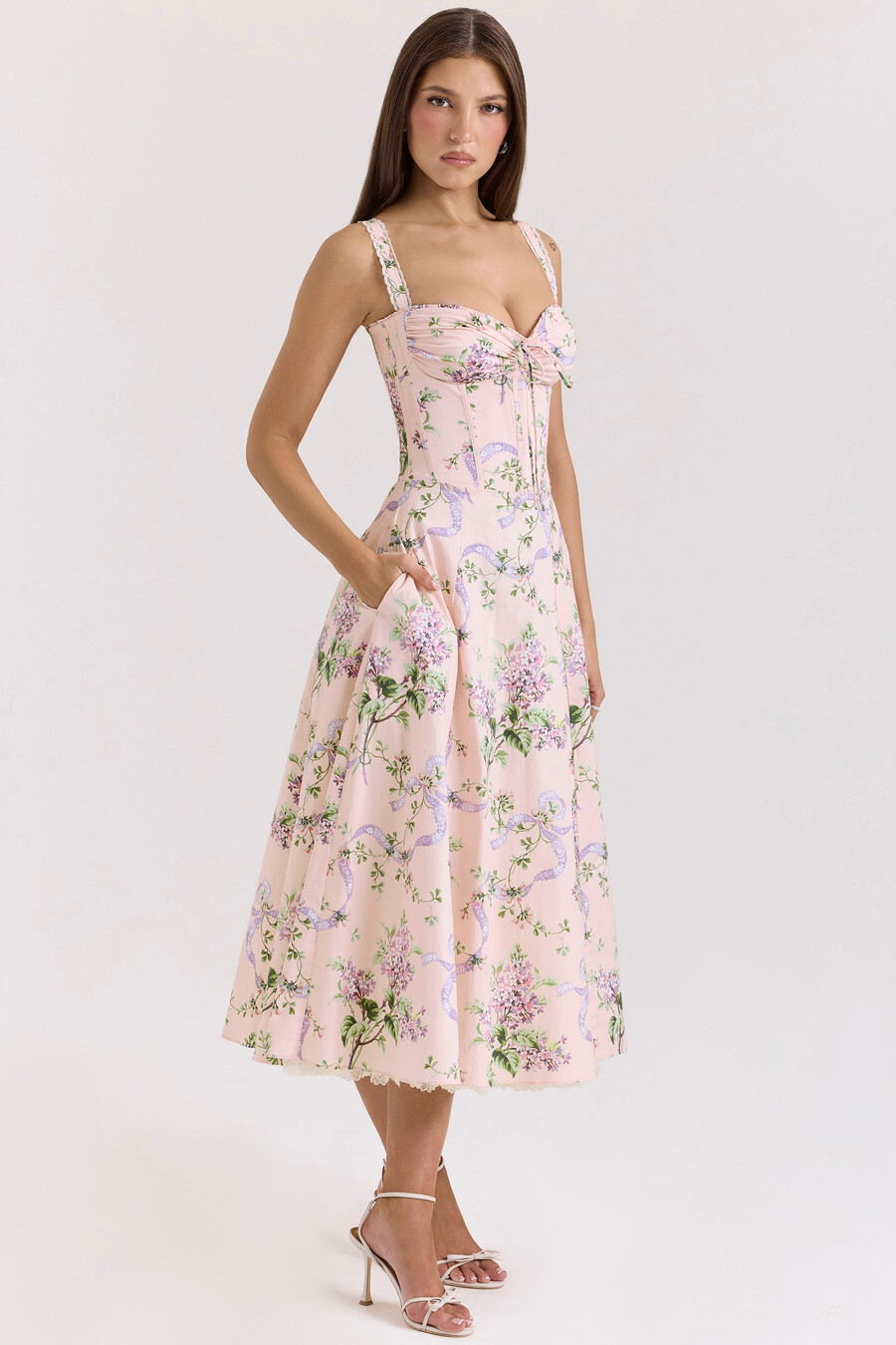 abito midi con corsetto floreale rosa