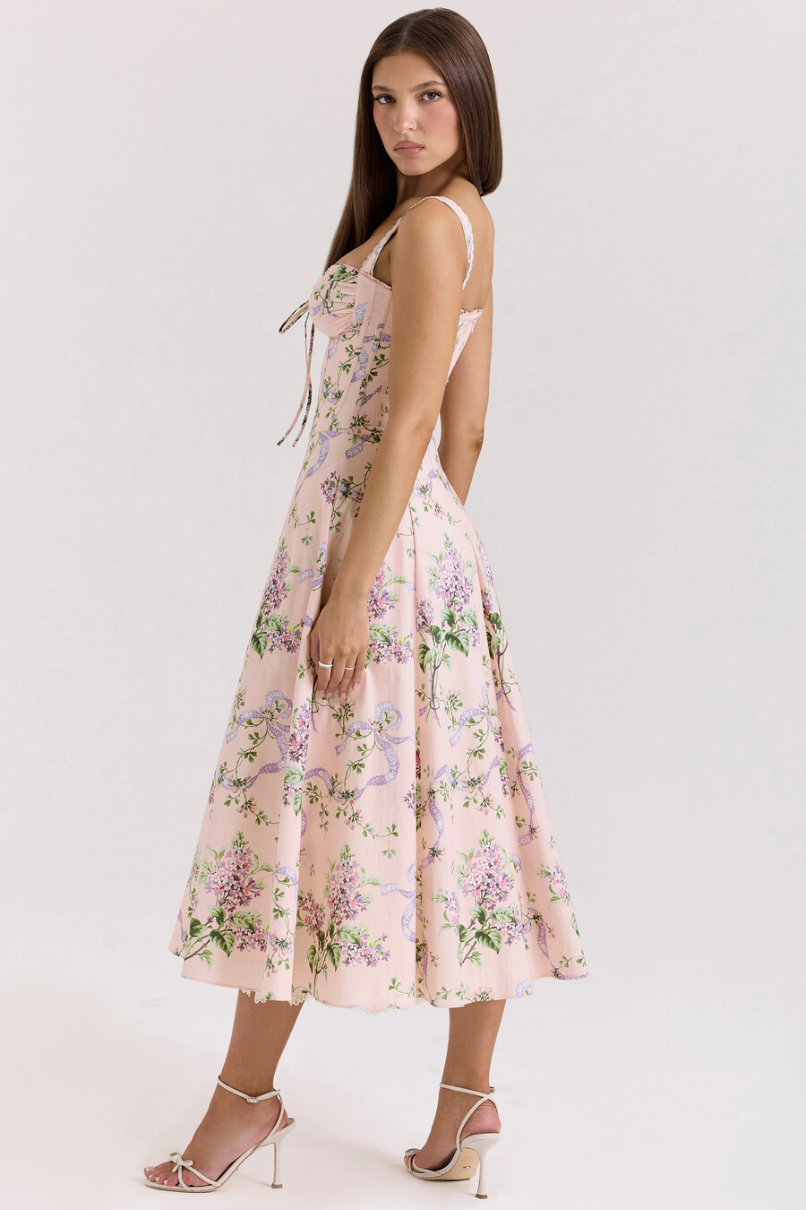 abito midi con corsetto floreale rosa