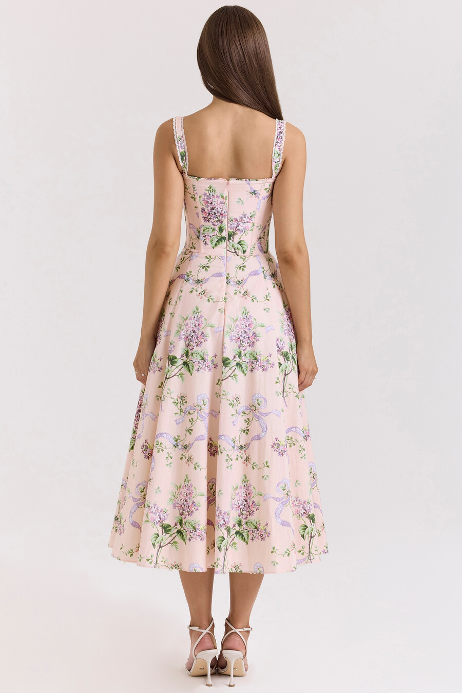 abito midi con corsetto floreale rosa