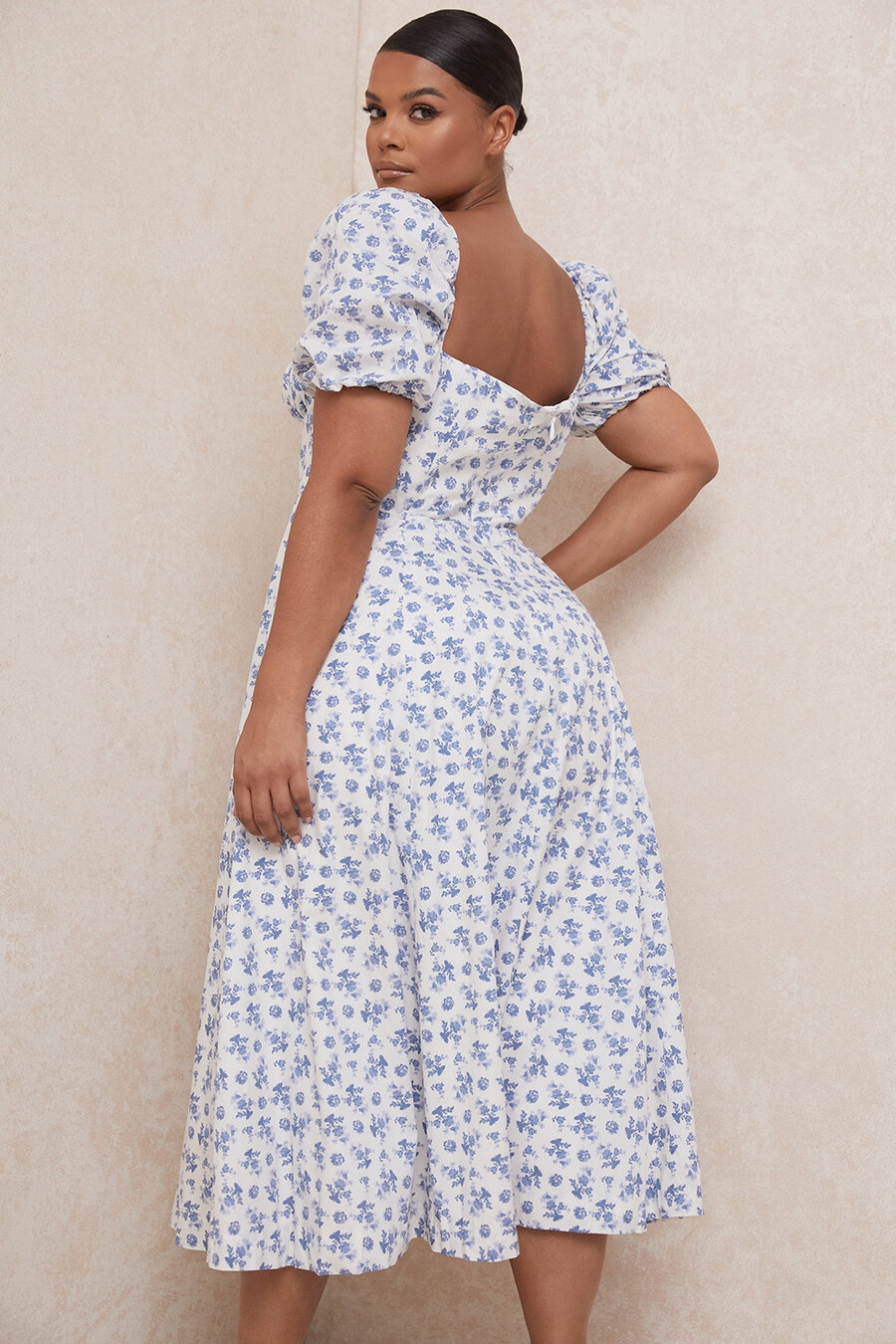 abito midi floreale blu bianco