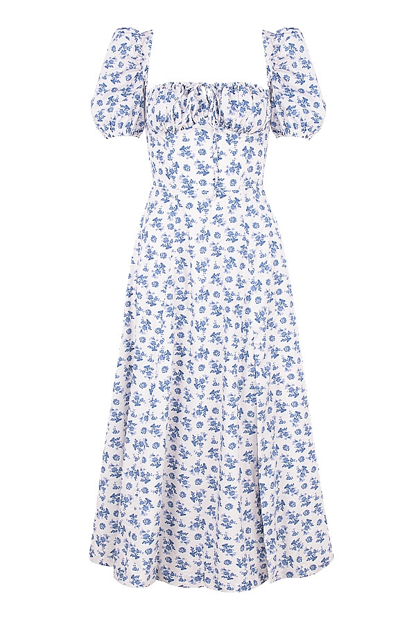abito midi floreale blu bianco