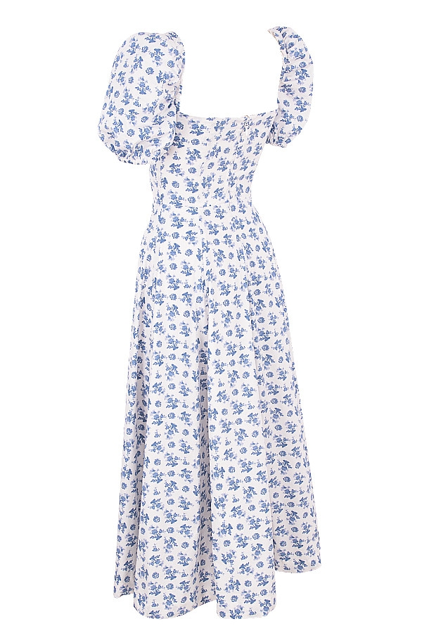 abito midi floreale blu bianco
