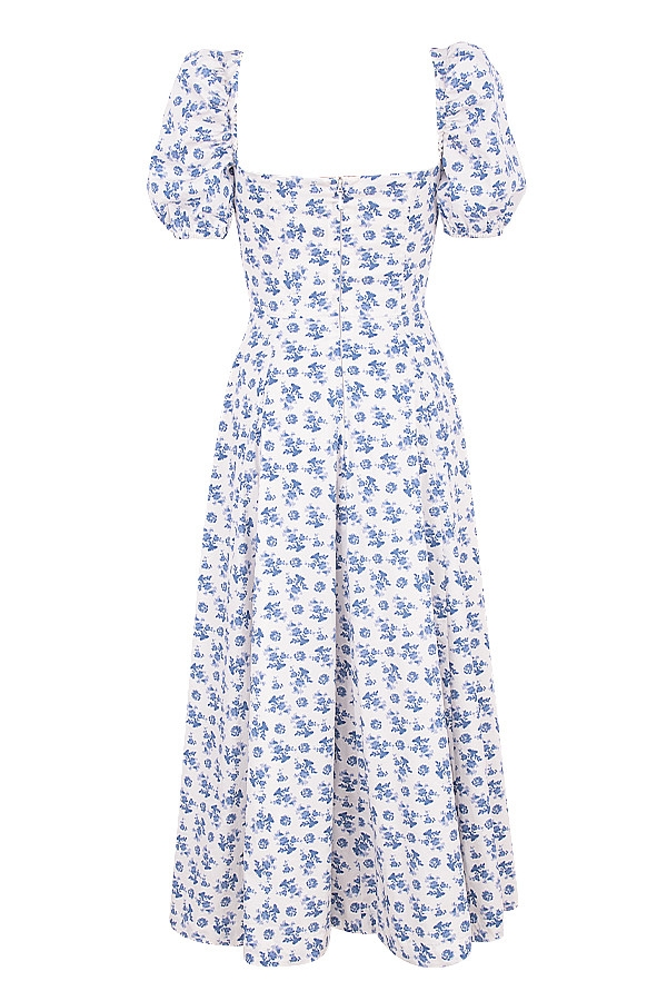 abito midi floreale blu bianco