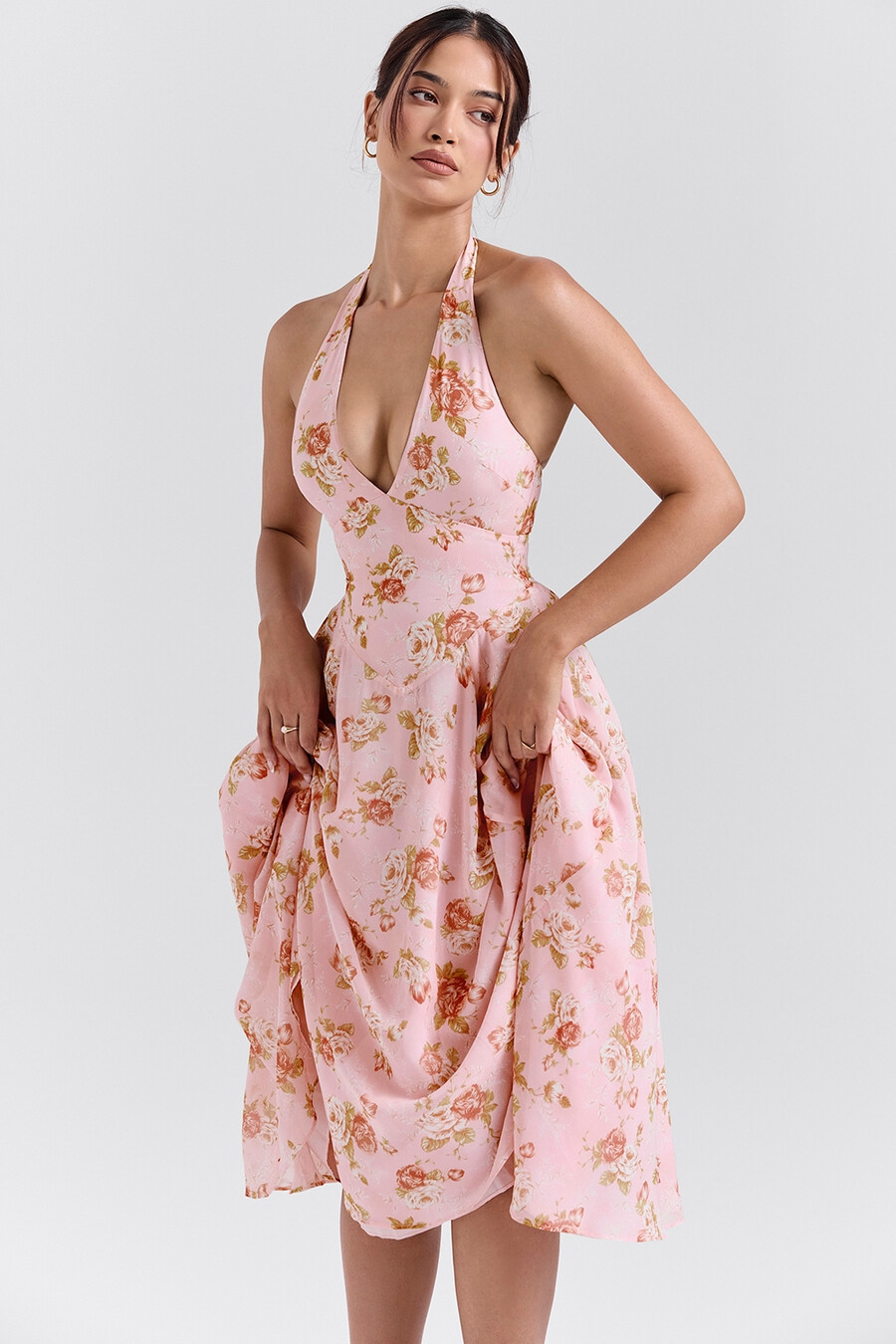 abito estivo in georgette con stampa di rose vintage inglese