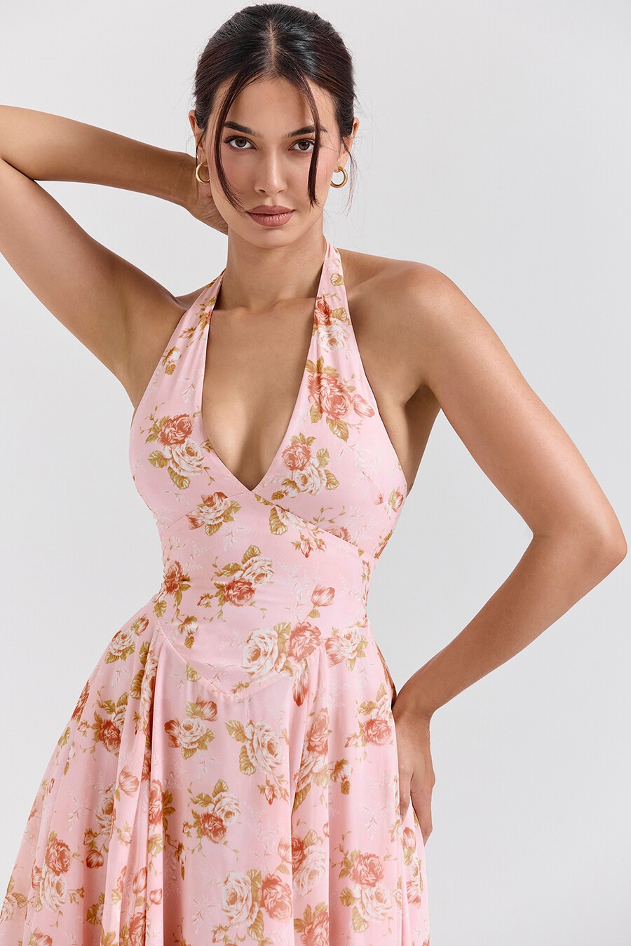 abito estivo in georgette con stampa di rose vintage inglese