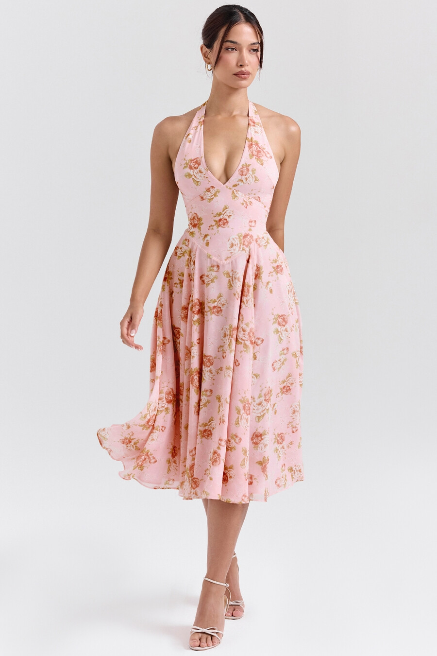 abito estivo in georgette con stampa di rose vintage inglese