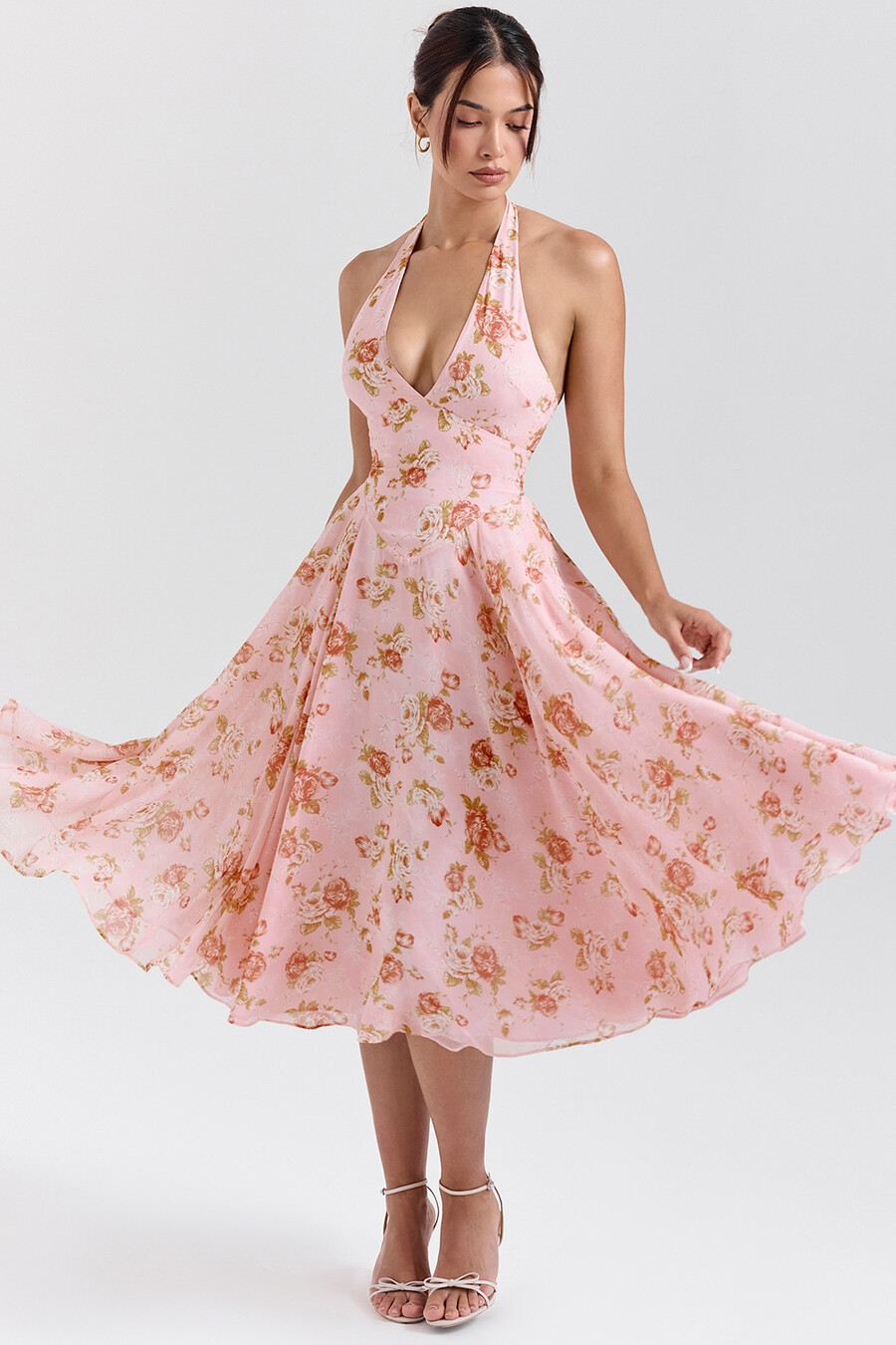 abito estivo in georgette con stampa di rose vintage inglese