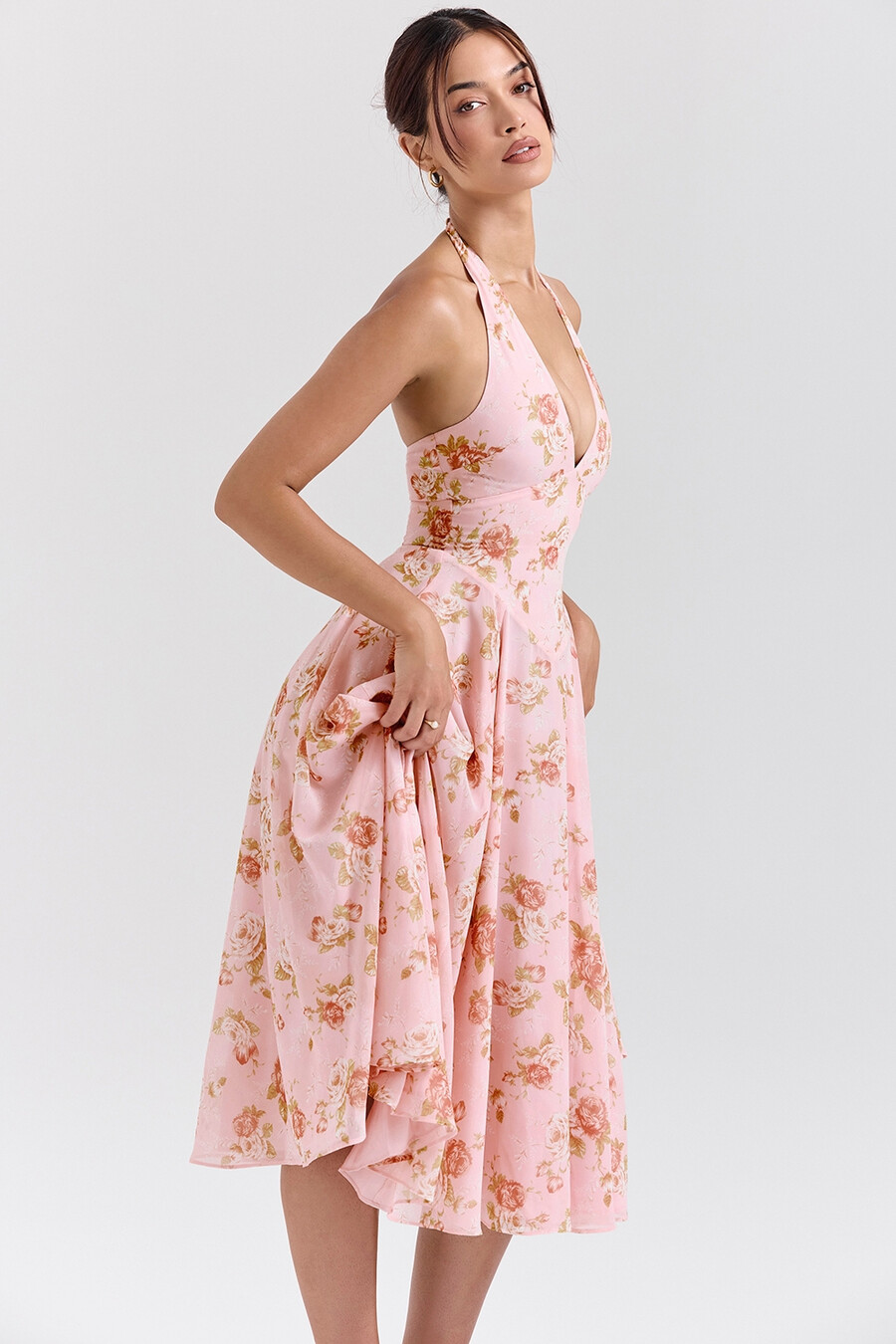 abito estivo in georgette con stampa di rose vintage inglese