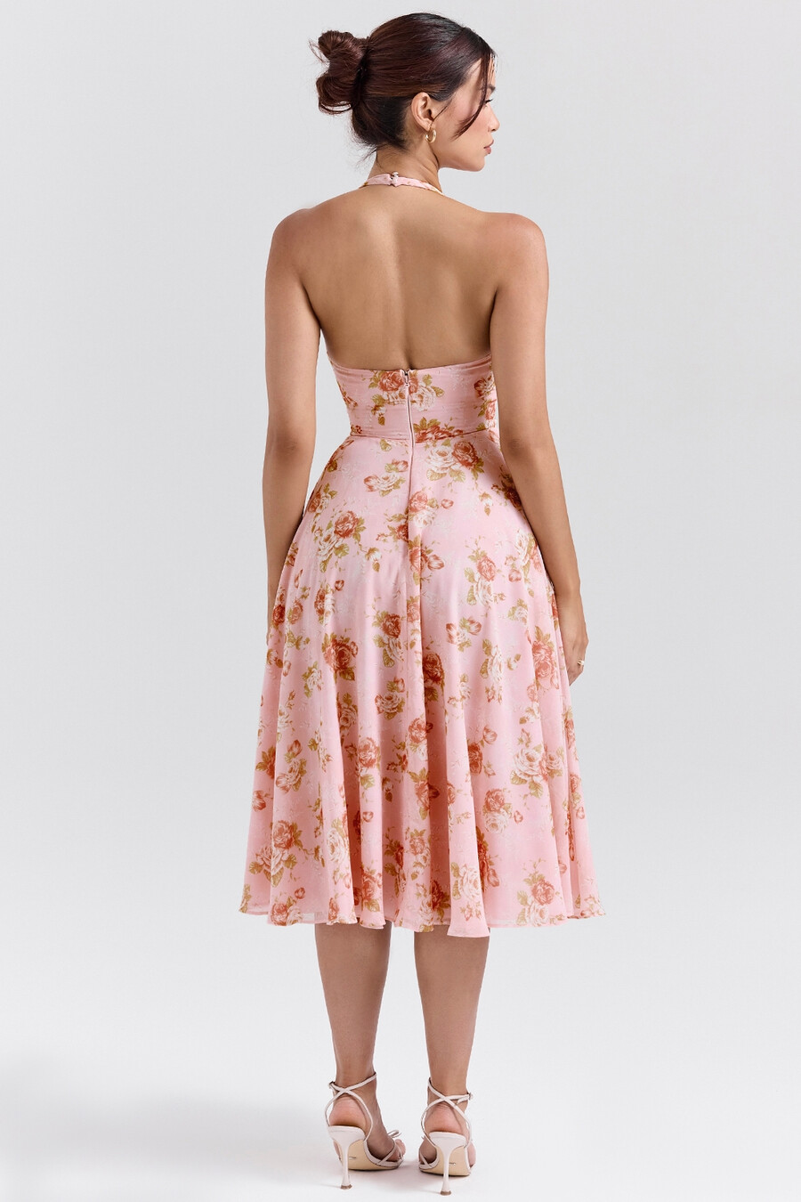 abito estivo in georgette con stampa di rose vintage inglese