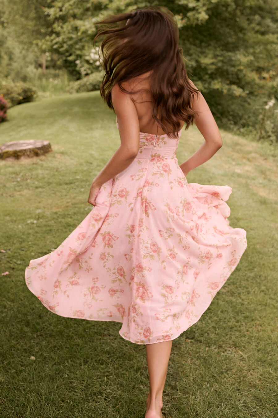 abito estivo in georgette con stampa di rose vintage inglese