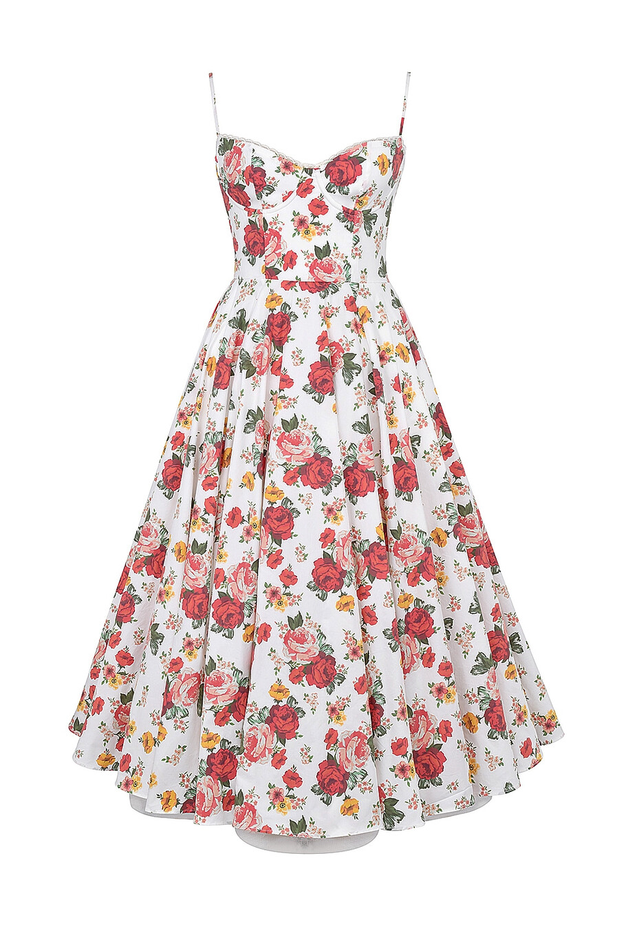 abito midi in tulle con stampa di rose italiane