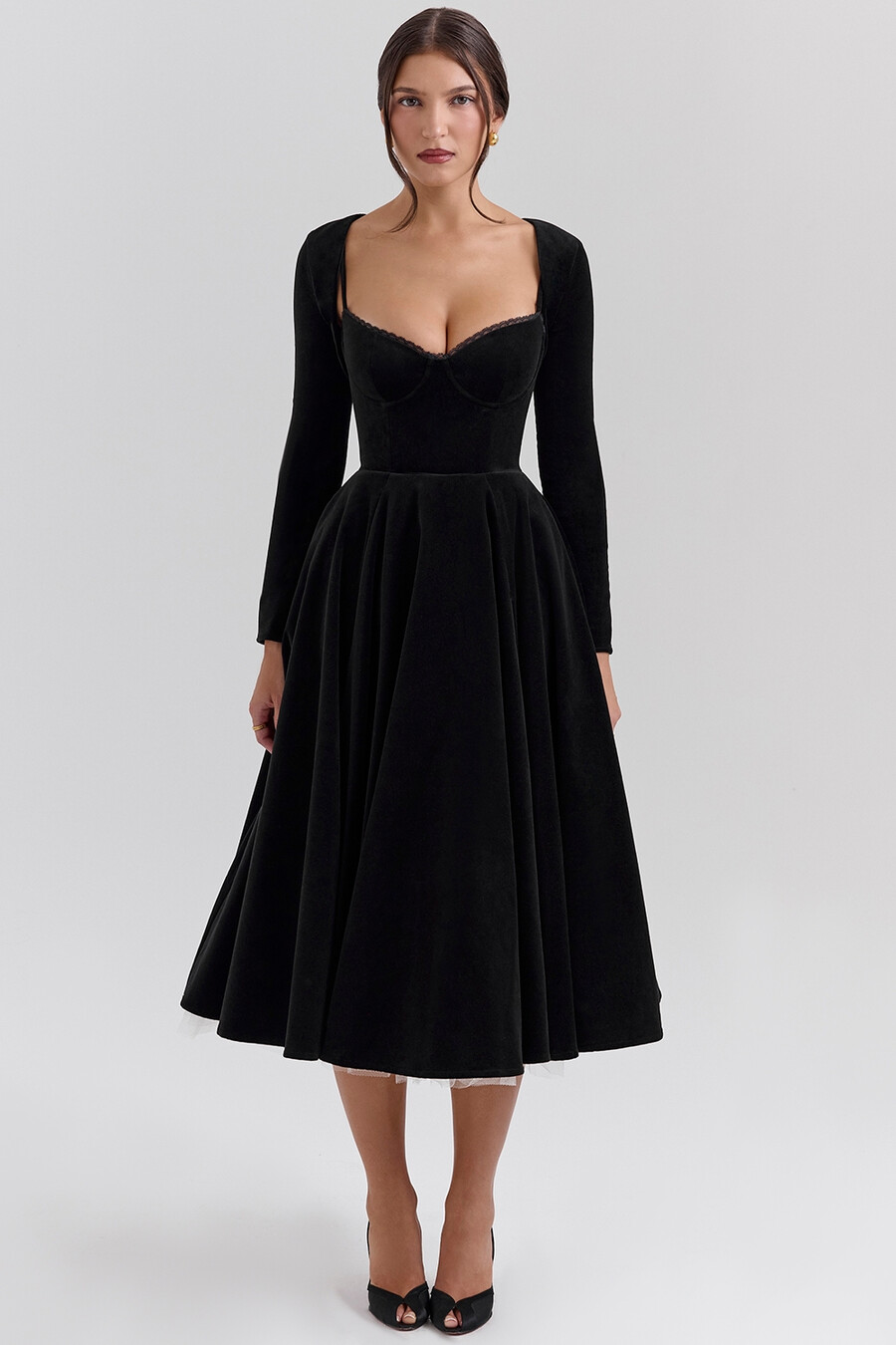 abito midi in tulle di velluto nero bolero