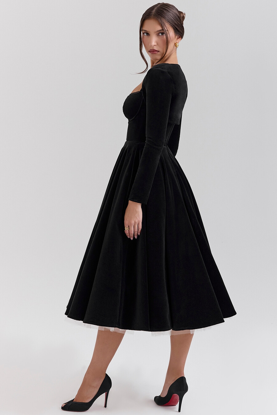 abito midi in tulle di velluto nero bolero