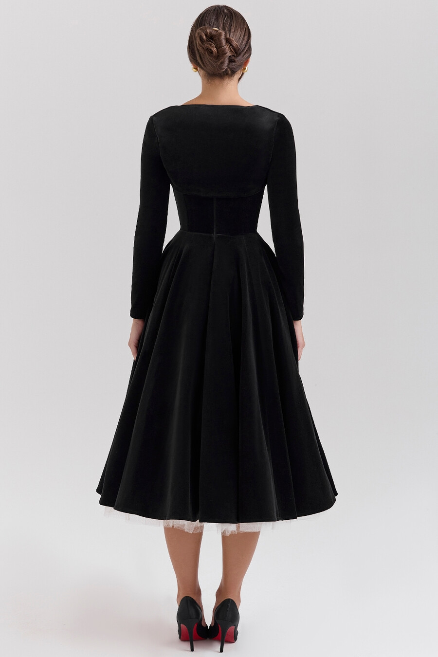 abito midi in tulle di velluto nero bolero