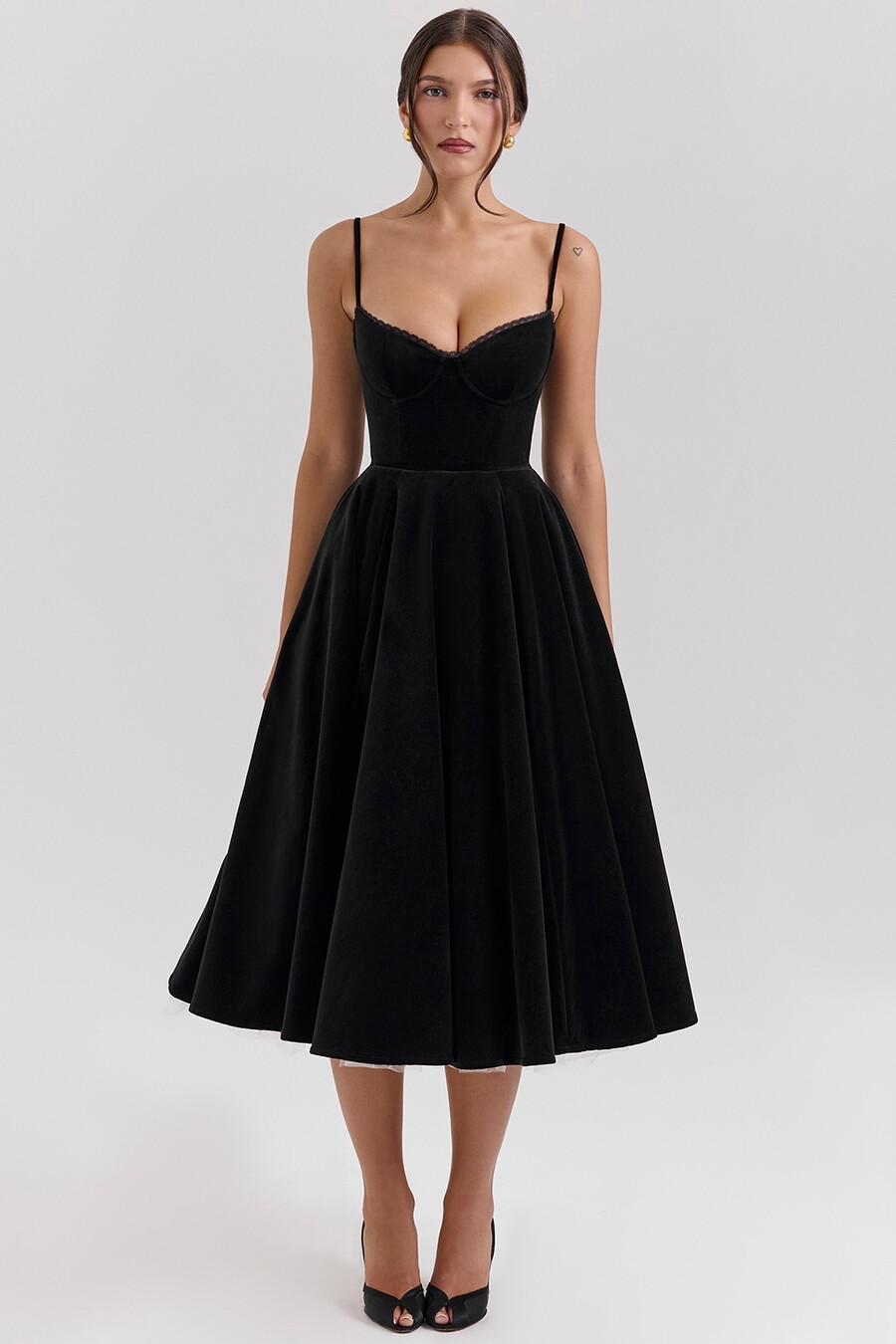 abito midi in tulle di velluto nero bolero