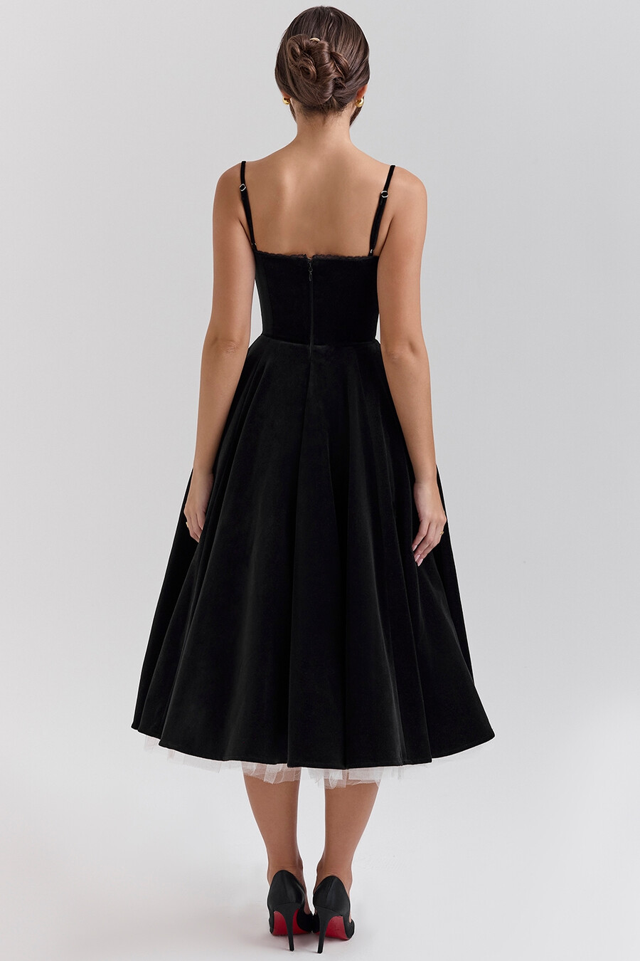 abito midi in tulle di velluto nero bolero
