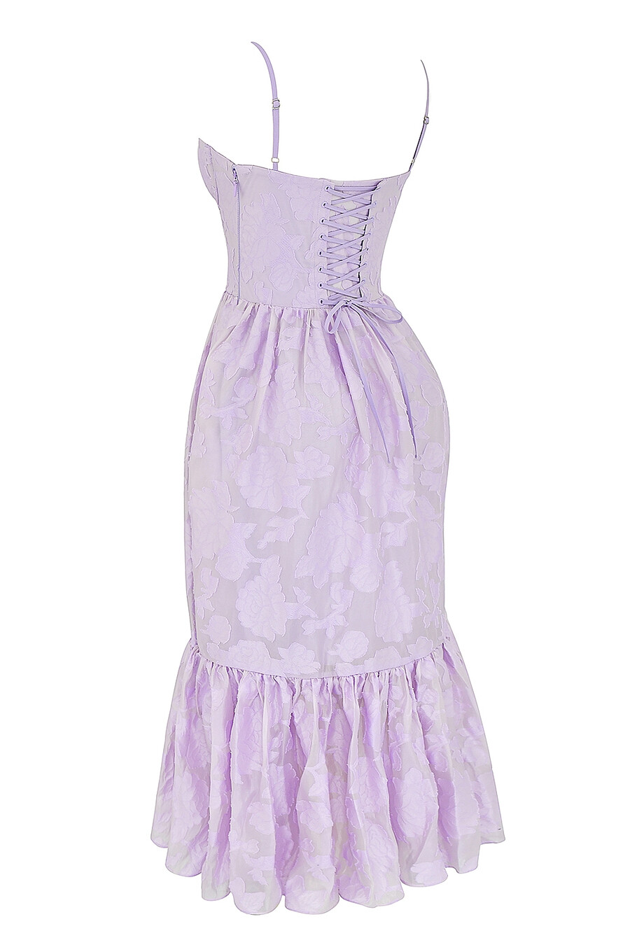abito midi a balze in jacquard floreale orchidea