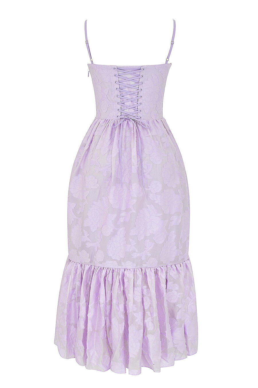 abito midi a balze in jacquard floreale orchidea