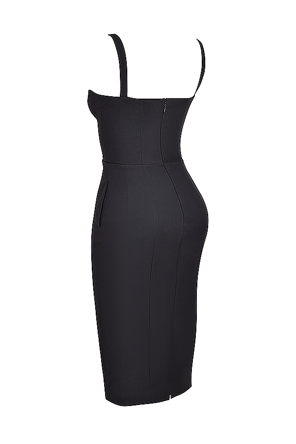 abito midi nero con scollo a cuore