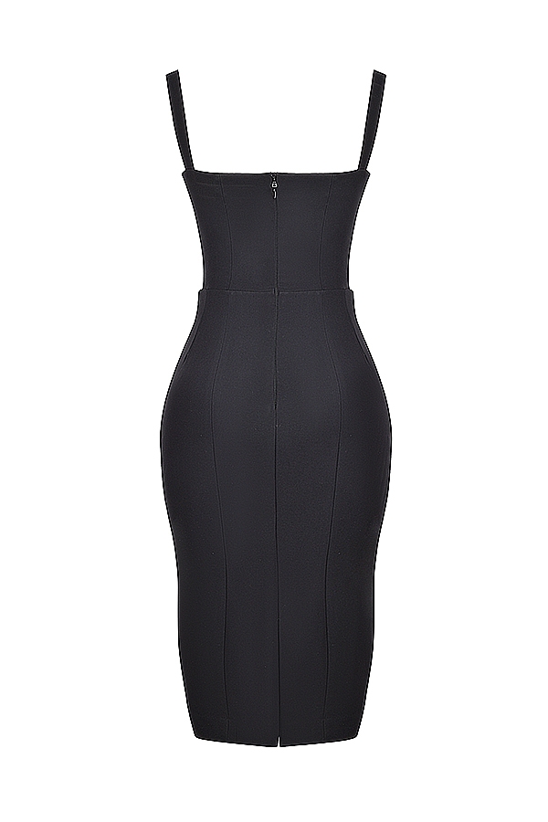 abito midi nero con scollo a cuore
