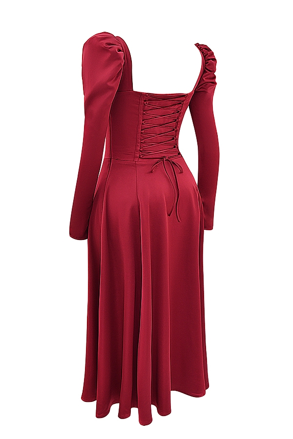 abito midi con corsetto color rubino