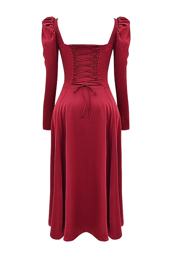 abito midi con corsetto color rubino