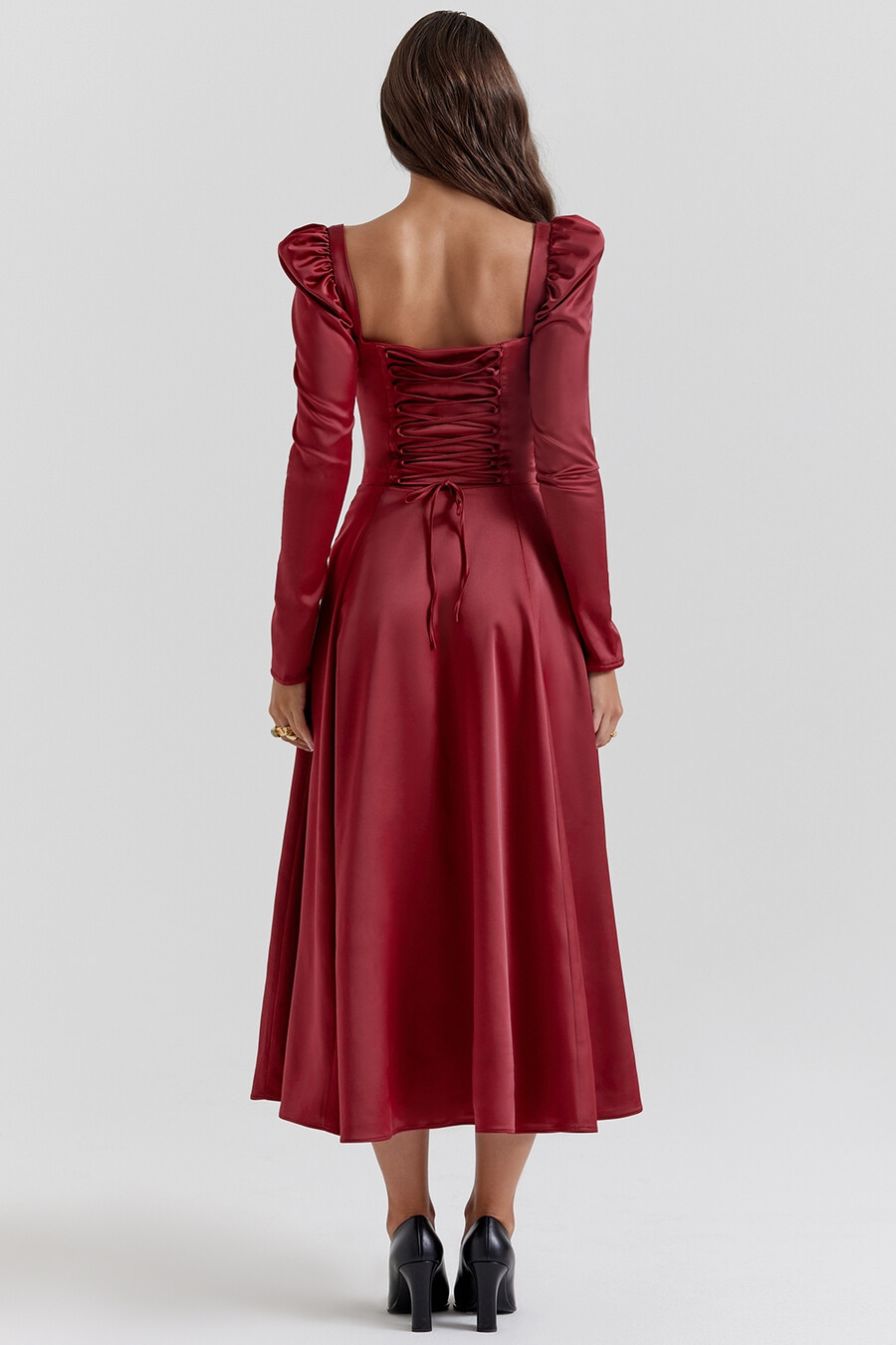 abito midi con corsetto color rubino