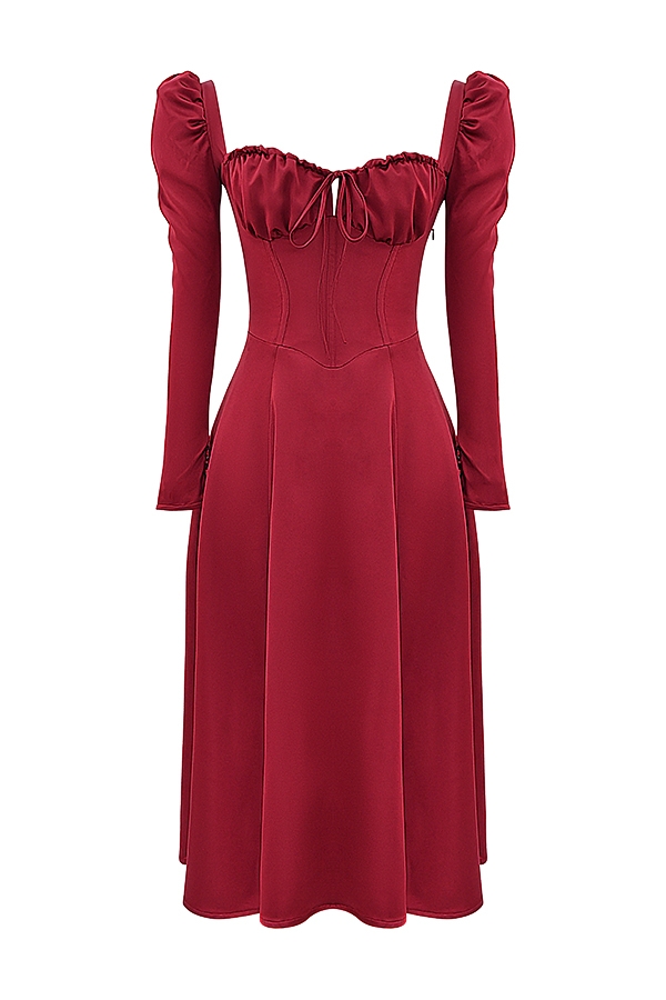 abito midi con corsetto color rubino