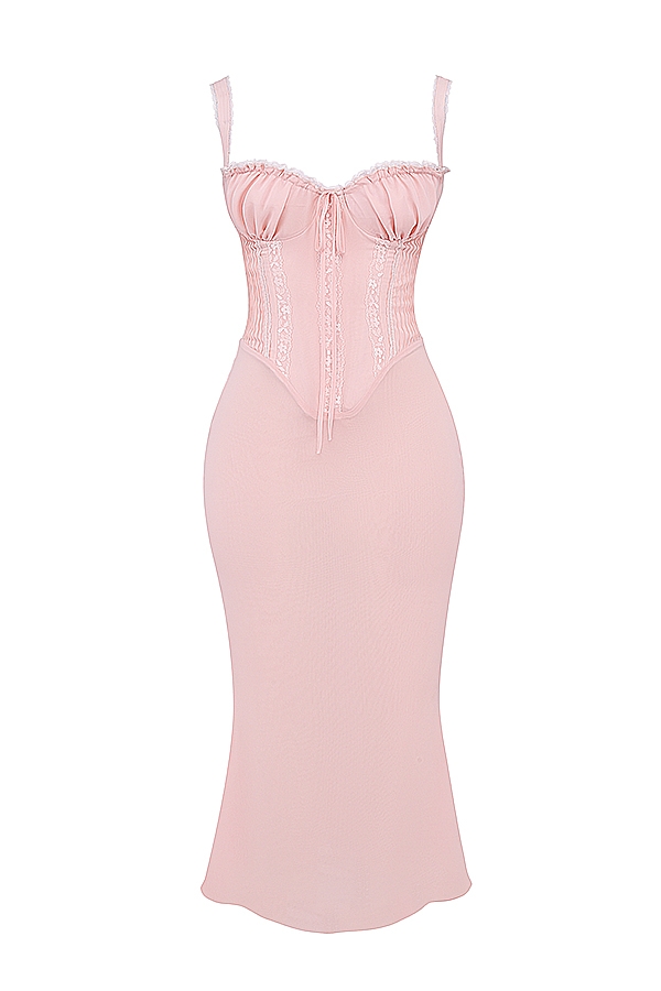 abito midi con schiena in pizzo color pesca