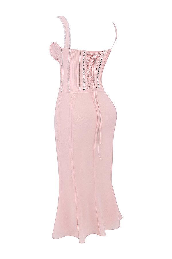 abito midi con schiena in pizzo color pesca