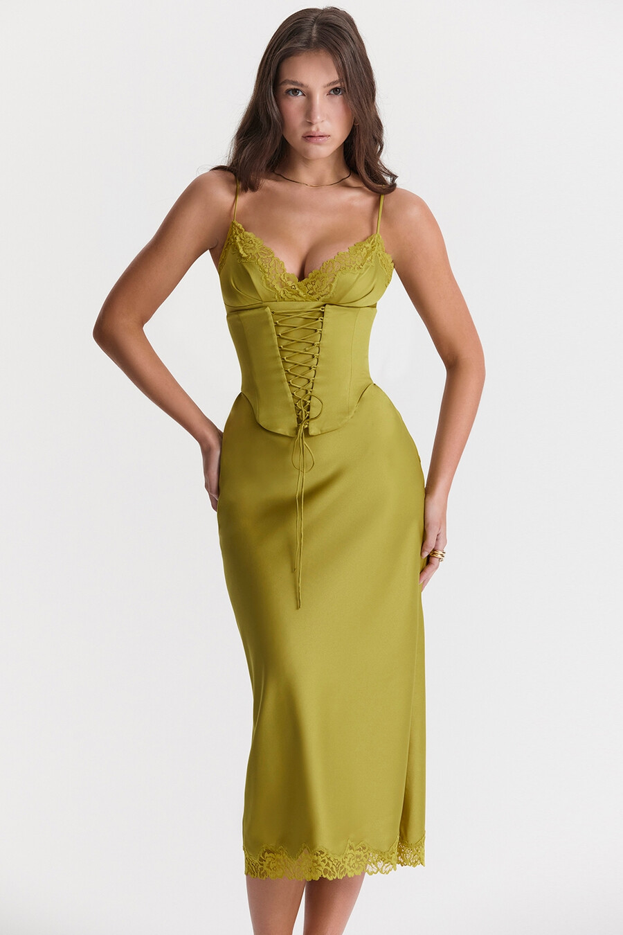 abito sottoveste in raso color chartreuse