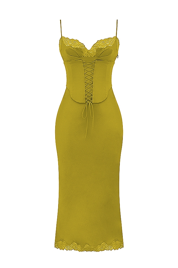 abito sottoveste in raso color chartreuse
