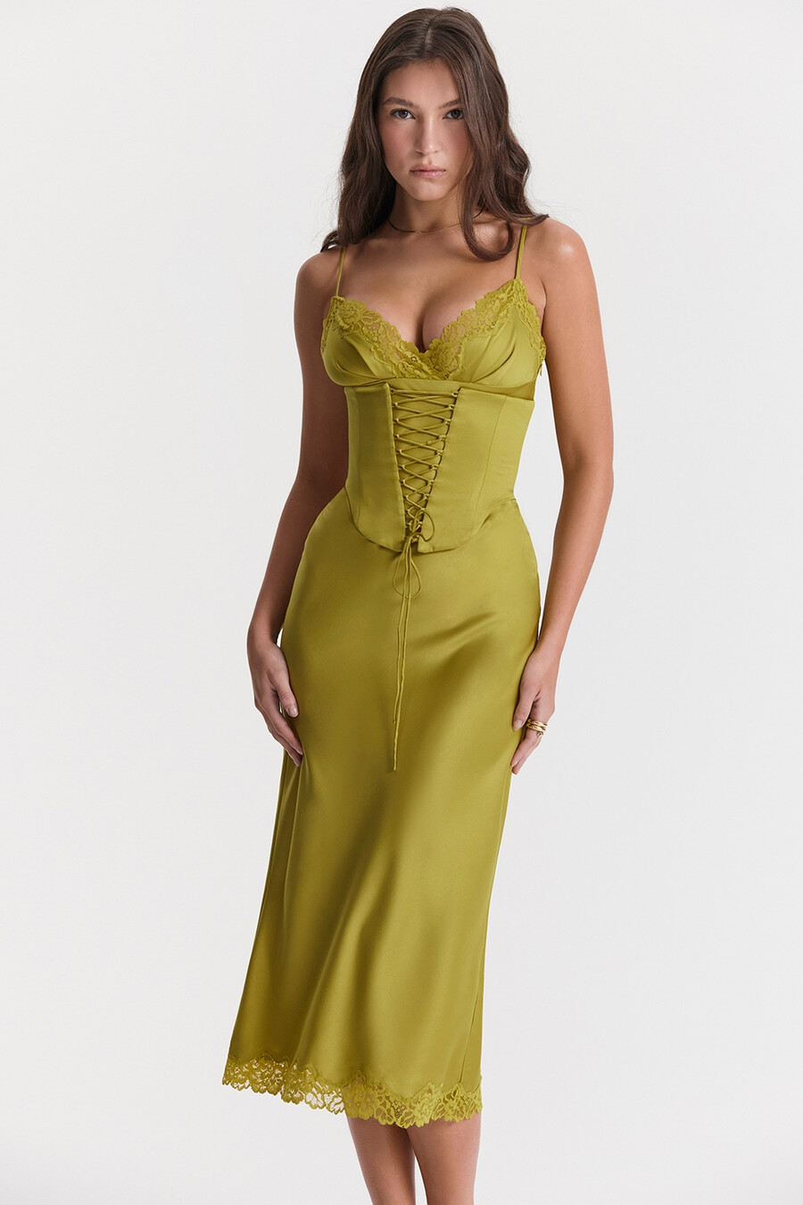 abito sottoveste in raso color chartreuse