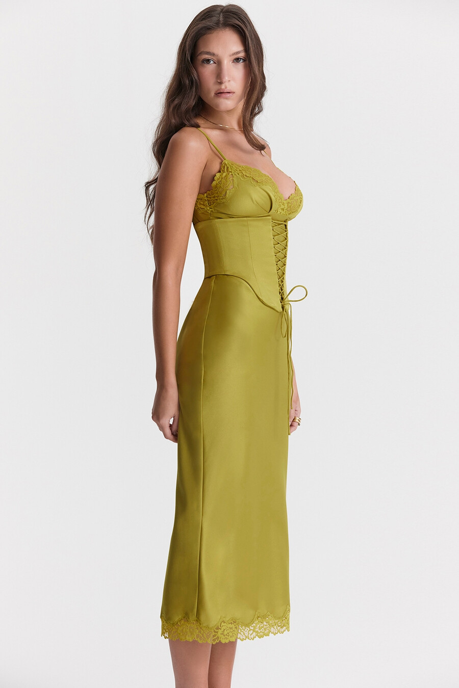 abito sottoveste in raso color chartreuse